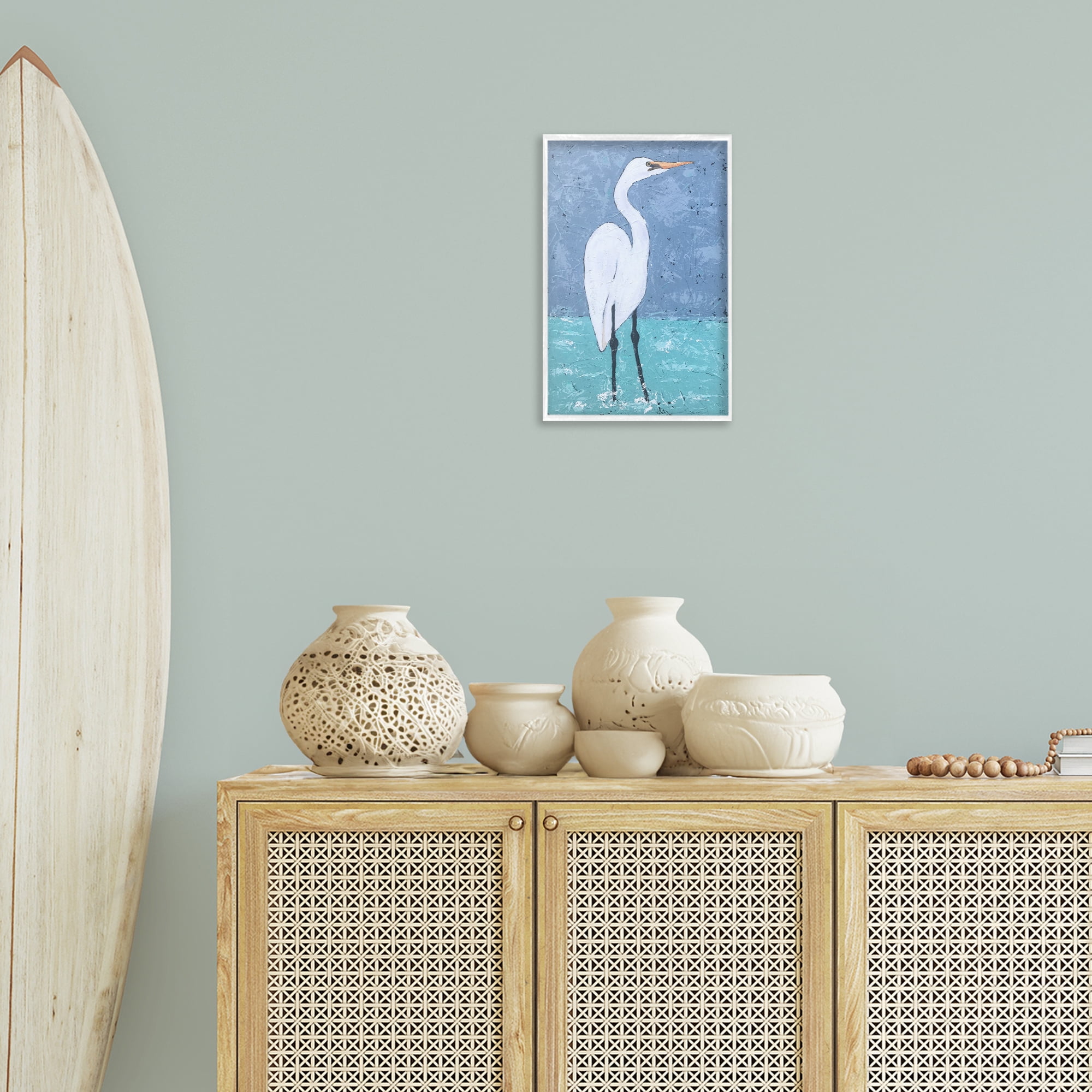 Stupell Industries Sea Heron Standing Animals & Insects Painting White Framed Art Print Wall Art, 12 x 18