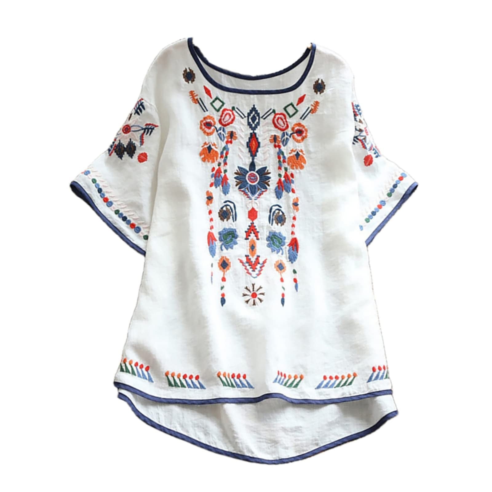 Online Shopping jovatis Womens Tops Trendy 2024 Womens Spring Summer Color Casual Loose Fashion T Shirt Short Sleeve Round Neck Embroidery Tops