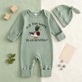 thumbnail image 2 of Splozh Baby Girl Newborn Clothes Baby Boy Long Sleeve Ribbed Romper with Knotted Hat Set Infant Jumpsuit Fall 2 Piece Outfit 0-18 Months Romper Baby,Green,0-3 Months, 2 of 7