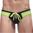 thumbnail image 2 of Calzoncillos de natación de secado rápido de aguas termales con cordón a rayas de color sólido de cintura baja para hombres Pompotops qyievc7592, 2 of 5