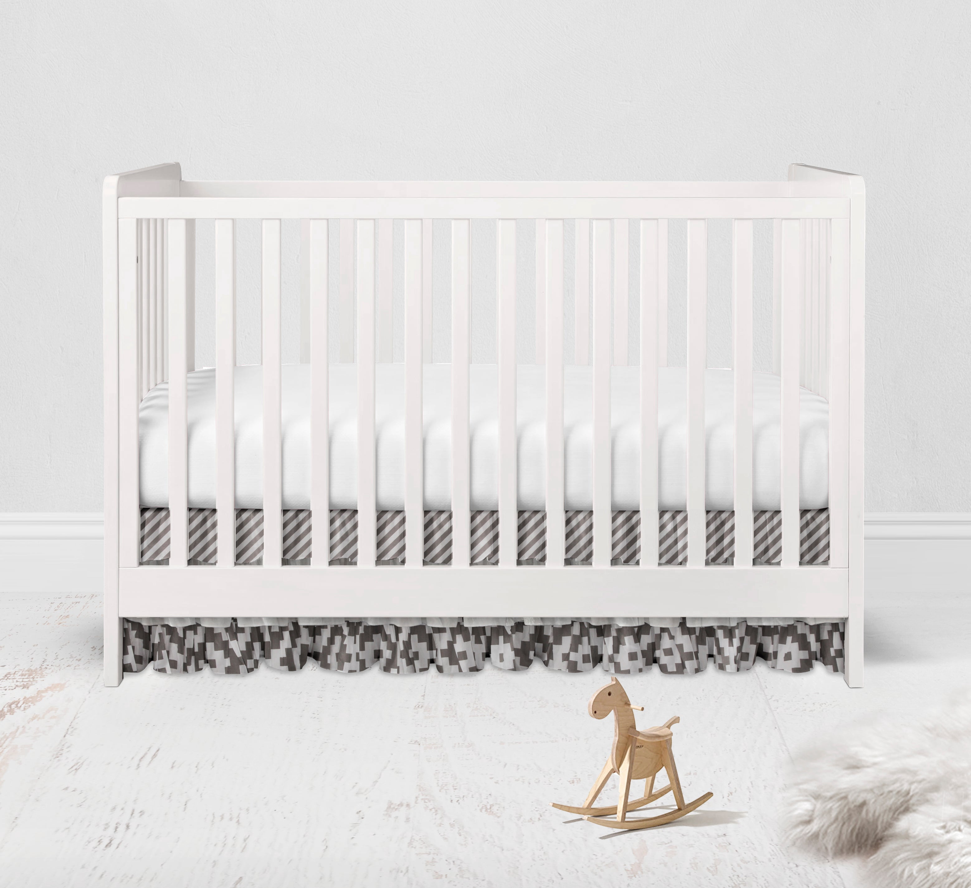 Bacati - Multiple Options of Crib or Toddler Bed Skirt or Dust Ruffle 100% Cotton Percale, Aztec Love Grey