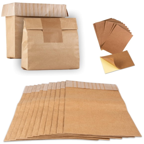 Wenses Sacs pour Compacteur à Déchets pour Cuisine (Lot de 12), Sacs pour Compacteur en Papier Kraft 25 % Plus Épais avec Doublure Étanche et Scellés Autocollants