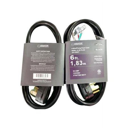 UPC: 0747037188034 | Equator Advanced Appliances 4-Wire Dryer Equator 30A 6 ft 4-Prong Dryer Power Cord Black
