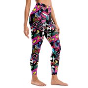 Gyexs Women's 80s Leggings Neon Printed Soft Stretchy Pants Running Workout Leggings Athletic Yoga Pants, Purple, Size XXL