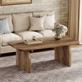 thumbnail image 5 of Finmind 47" Rectangle Coffee Table, Farmhouse Wood Center Table with Rounded Corners & Sturdy Base for Living Room, Brown, 5 of 8