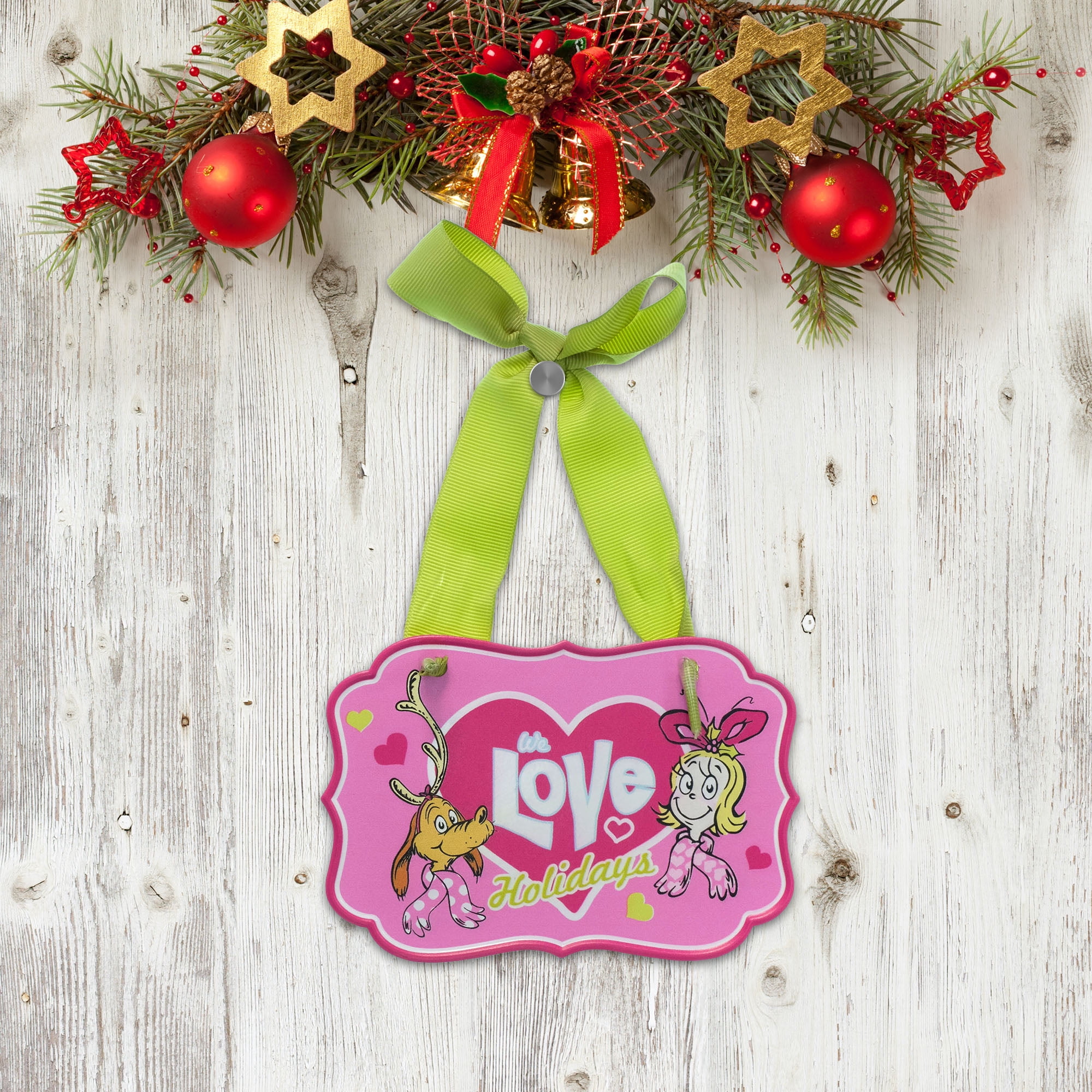 Dr. Seuss The Grinch Front & Back Hanging Signs – “We Love Holidays” & “Did NOT!” Christmas Wall Sign