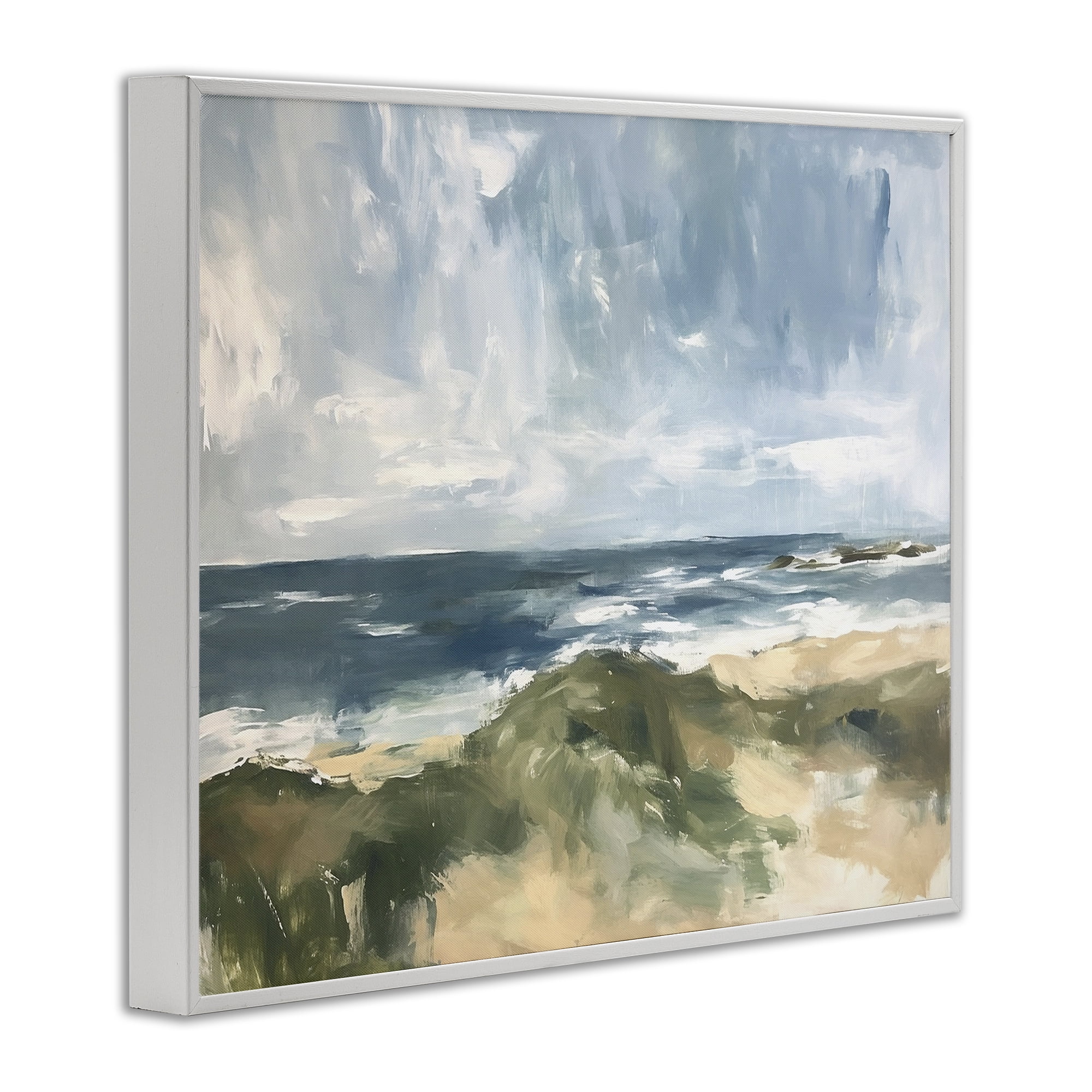 Stupell Industries Coastal Wilderness Scenery Coastal Painting White Framed Art Print Wall Art, 20 x 16