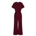 thumbnail image 6 of Women Jumpsuit Clearance sleeveless jumpsuits for women casual Fall/Winter Solid Color Short Sleeved Crewneck Jumpsuit With Belt Jumpsuit, 6 of 7