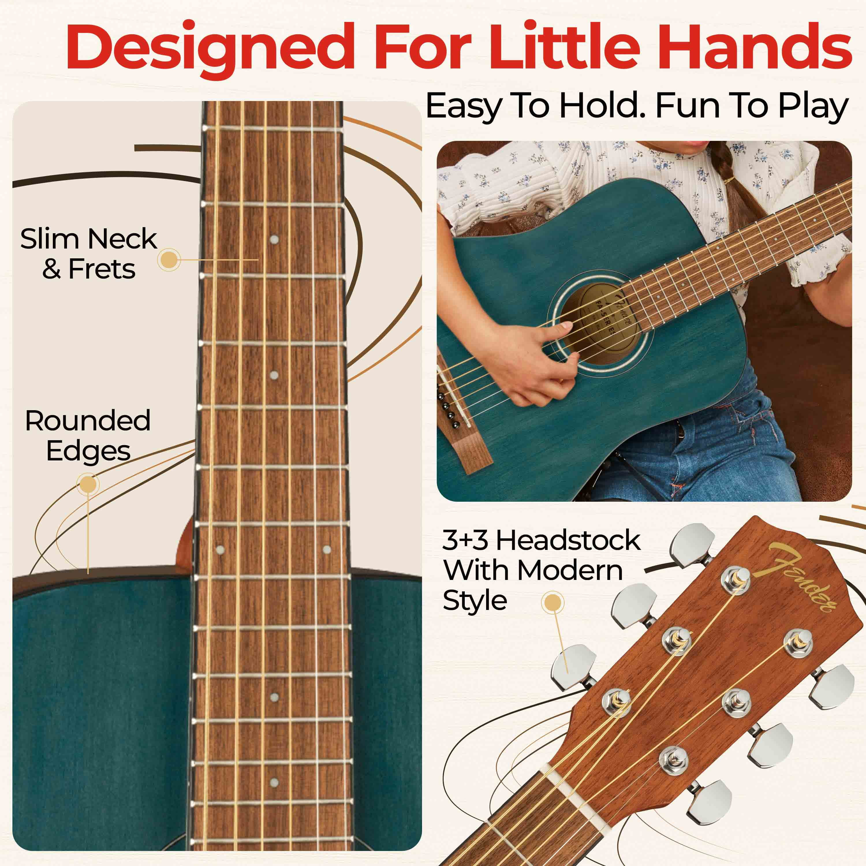 Fender FA-15 3/4-Scale Kids Steel String Acoustic Guitar - Blue w/ Gig Bag
