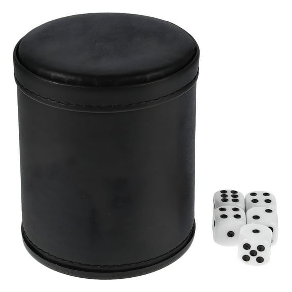BESTSKY Black Dice Cup with Pu Leather Lining for Quiet Rolling Perfect for Party Games and Family Gatherings 1.5 Inch Diameter