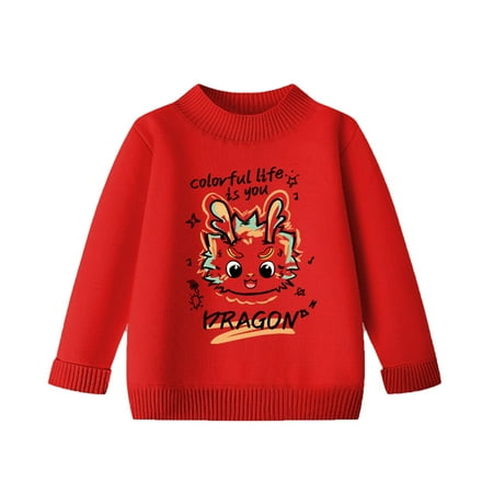 

Children s Sweater With Thick Crewneck and 2024 New Year Greetings for Boys and Girls Autumn and Winter New Year Red New Year Base Sweatshirt Boys Christmas Outfit Size 6 1 Yr Old Boys Hoodie Zip Kids