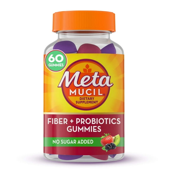 Metamucil Fiber Supplement, Probiotic Fiber Gummies, Strawberry Kiwi Blackberry, 60 Count