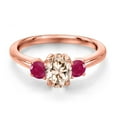 thumbnail image 3 of Gem Stone King 18K Rose Gold Plated Silver Peach Morganite and Red Ruby Engagement Ring for Women | 1.15 Cttw | Oval 7X5MM | Gemstone October Birthstone | Size 6, 3 of 6