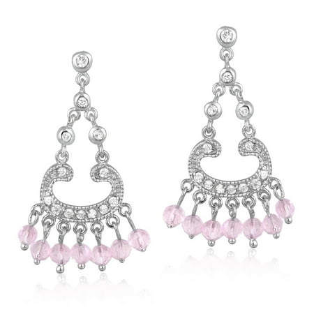 

GIFFIH Sterling Silver Soft Pink CZ Beads Chandelier Earrings