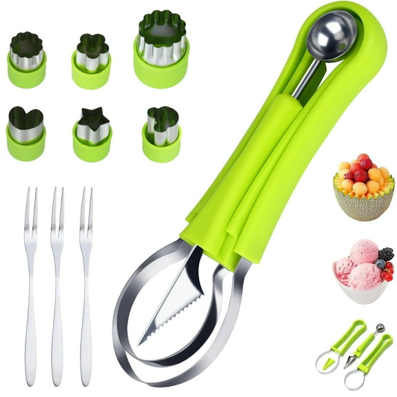 12-Pack Watermelon Cutter Set, 4-in-1 Fruit Cutter Shapes, Stainless Steel Slicer, Melon Baller, Seed Remover, Peeler, Kitchen Gadgets for Easy Fruit Preparation and Perfectly Shaped Fruit