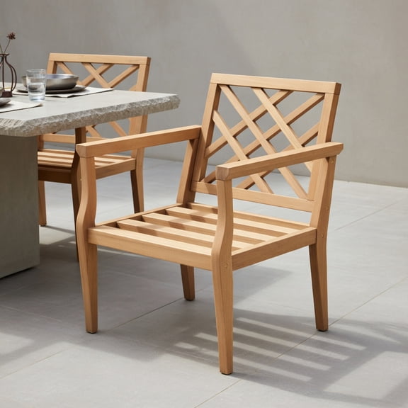 Topcobe Teak Wood Slatted Patio Chair Armchair with Cozy Backrest and Armrests, Outdoor Patio Furniture for Porch Balcony Garden Backyard