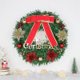thumbnail image 1 of Corona navideña artificial con lazo y tarjeta de texto, adornada también con bolas y flores navideñas. Decoración navideña para la puerta., 1 of 7