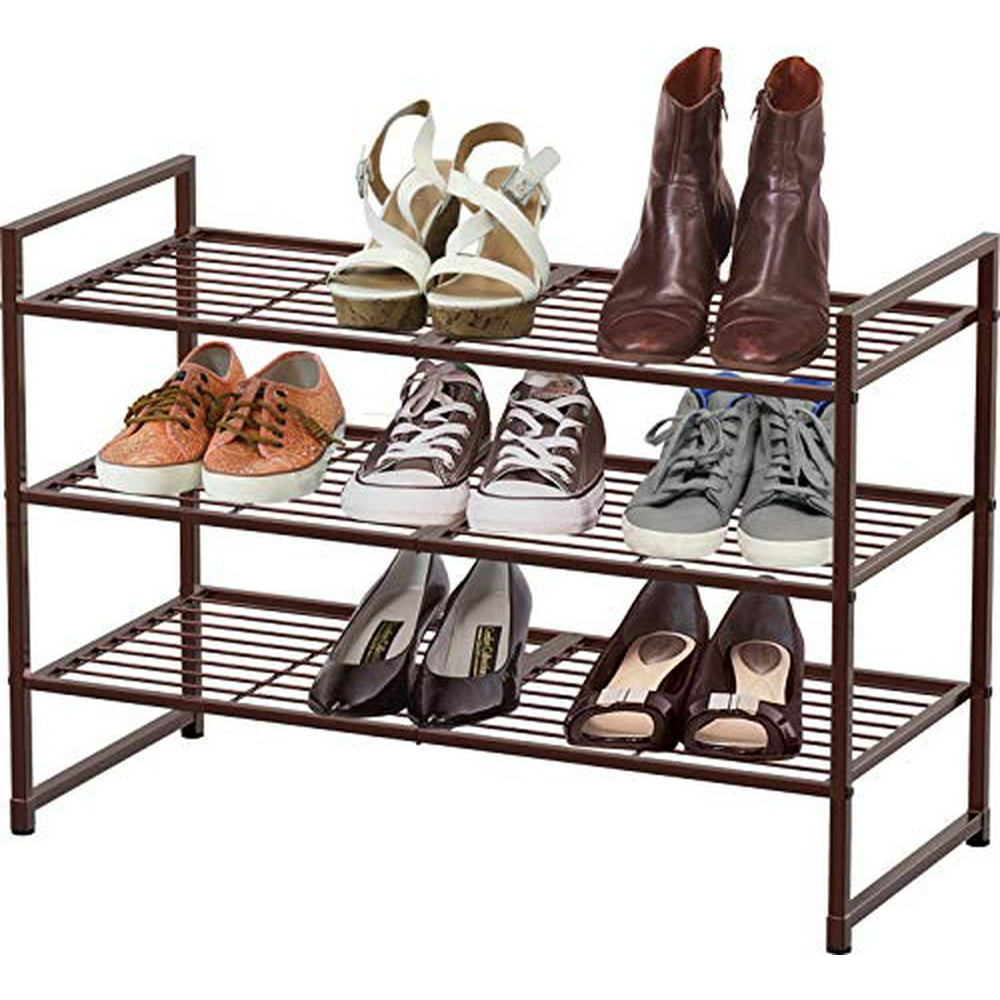 Simple Houseware 3-Tier Stackable Shoes Rack Storage Shelf, Bronze ...