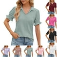 thumbnail image 5 of FAIWAD Women's Summer Tops Puff Short Sleeve V Neck Blouses Trendy Hollow Out Solid Color Shirts Business Casual Beach Clothes, 5 of 5