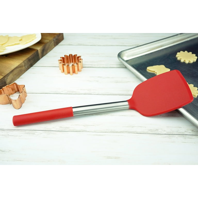 Bundlepro Wide Silicone Spatulas,Short Handle Pancake Shovels,Kitchen Fried  Turners, Black + Red 