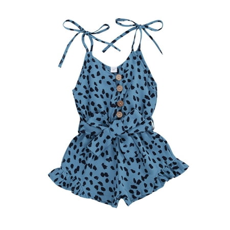 

Canrulo Toddler Baby Girl Sleeveless Romper Halter Strap Jumpsuit Bodysuit Overall Shorts Casual Summer Outfits Blue 1-2 Years