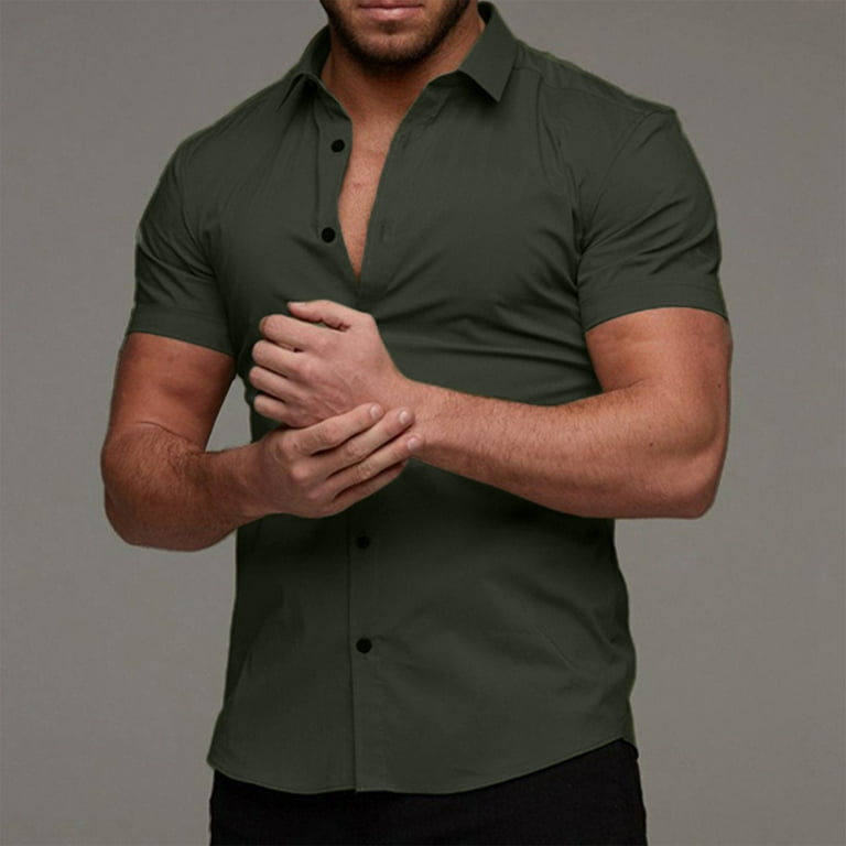 Mens Short Sleeve Shirts Green Tops for Men Men Casual Solid Slim