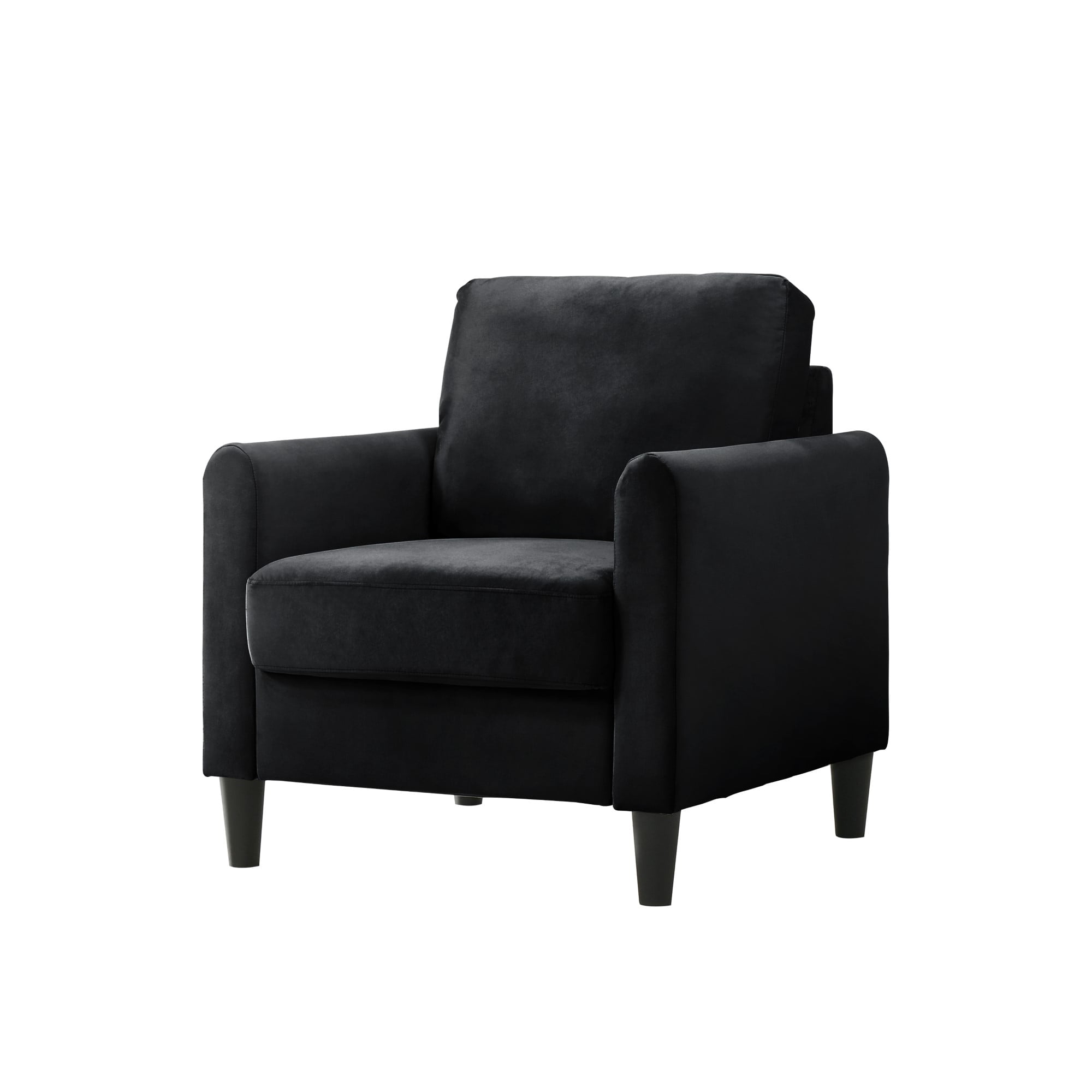 Home Design Airell Velvet Arm Chair with Plush Armrests and Sleek Black Legs, Modern Upholstered Design for Living Room, Black