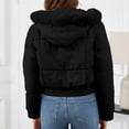 thumbnail image 5 of FNFYFH Womens Cropped Puffer Jacket Zip Up Padded Coat Hooded Short Quilted Jackets Casual Down Coats with Faux Fur Hood, 5 of 10