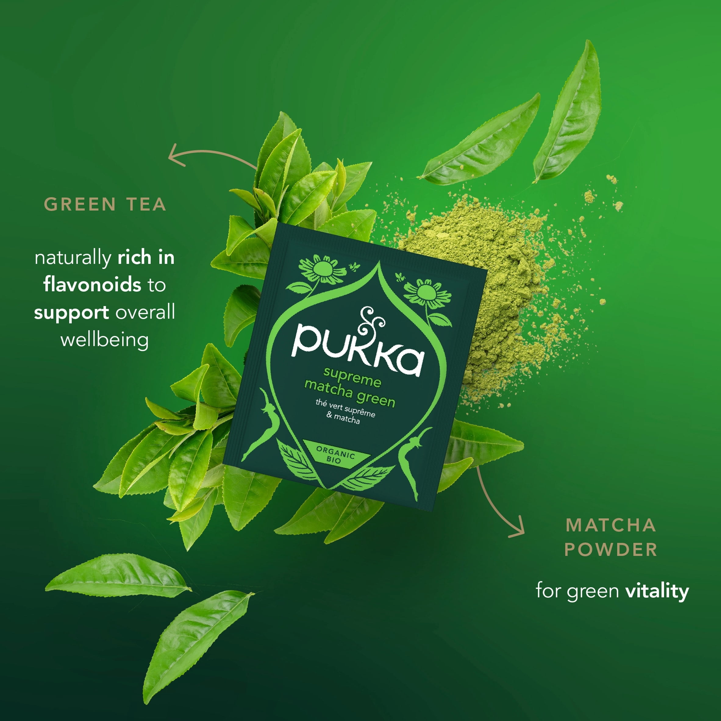 Pukka Organic Supreme Matcha Green Herbal Tea 20 Green Tea Bags 30g, Imported from Britain