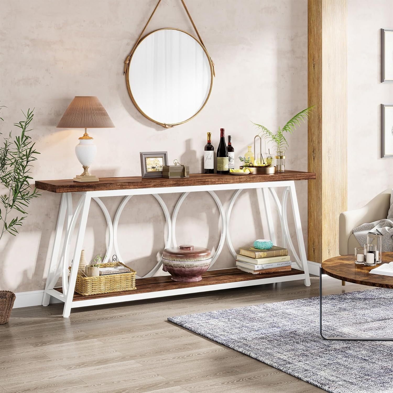 Tribesigns 70.9" Extra Long Console Table, Industrial Wood Narrow Sofa Table for Entryway, White