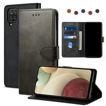 Dteck Case For Samsung Galaxy A12 6.5-inch,Luxury Leather Hybrid Rubber Case Flip Wallet Folio Magnetic Buckle with Credit Card / ID Slots Holder & Cash Pokcet Kickstand Shockproof Cover,Black