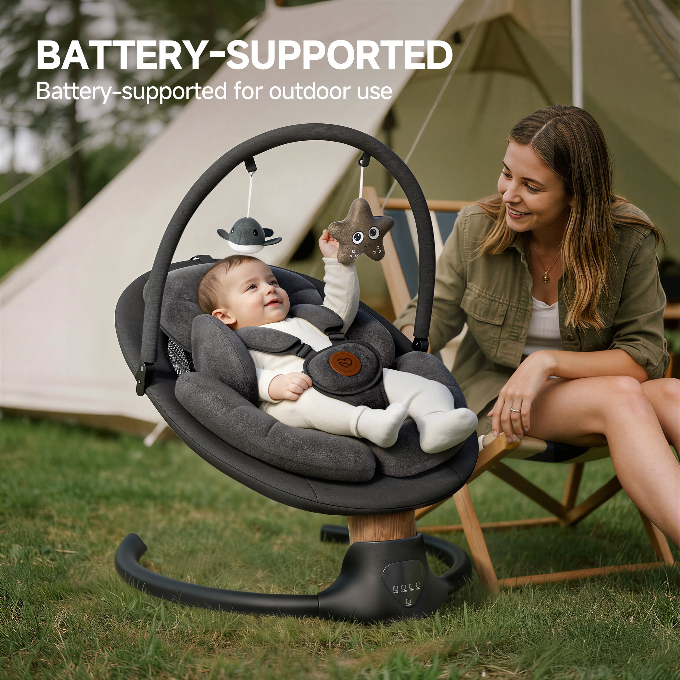Babyomi Portable Baby Swings for Infants to Toddler, Electric Swing with Music Speaker, 3 Seat Positions , 5 Speeds, and Remote Control - Infant Swing for Indoor and Outdoor, Black