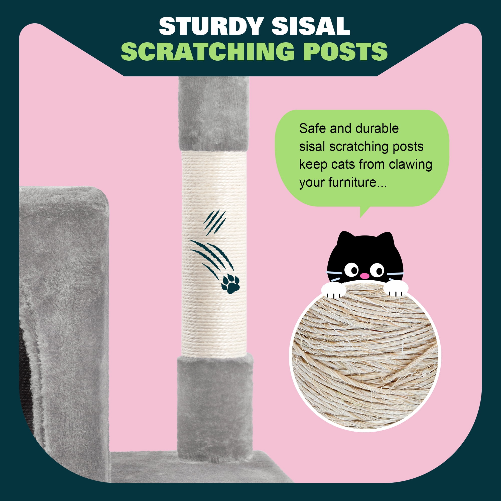 Amolife 64" Large Cat Tree and Tower with Stair, Condo House & Scratching Posts for Indoor Cats, Gray