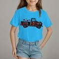thumbnail image 2 of Akiihool Ensembles de Plage pour Filles T-Shirt à Imprimé Graphique pour Fille Col Rond Manches Courtes T-Shirts d'Été Mignons Tendance Hauts (Bleu, 9-10 Ans), 2 of 4