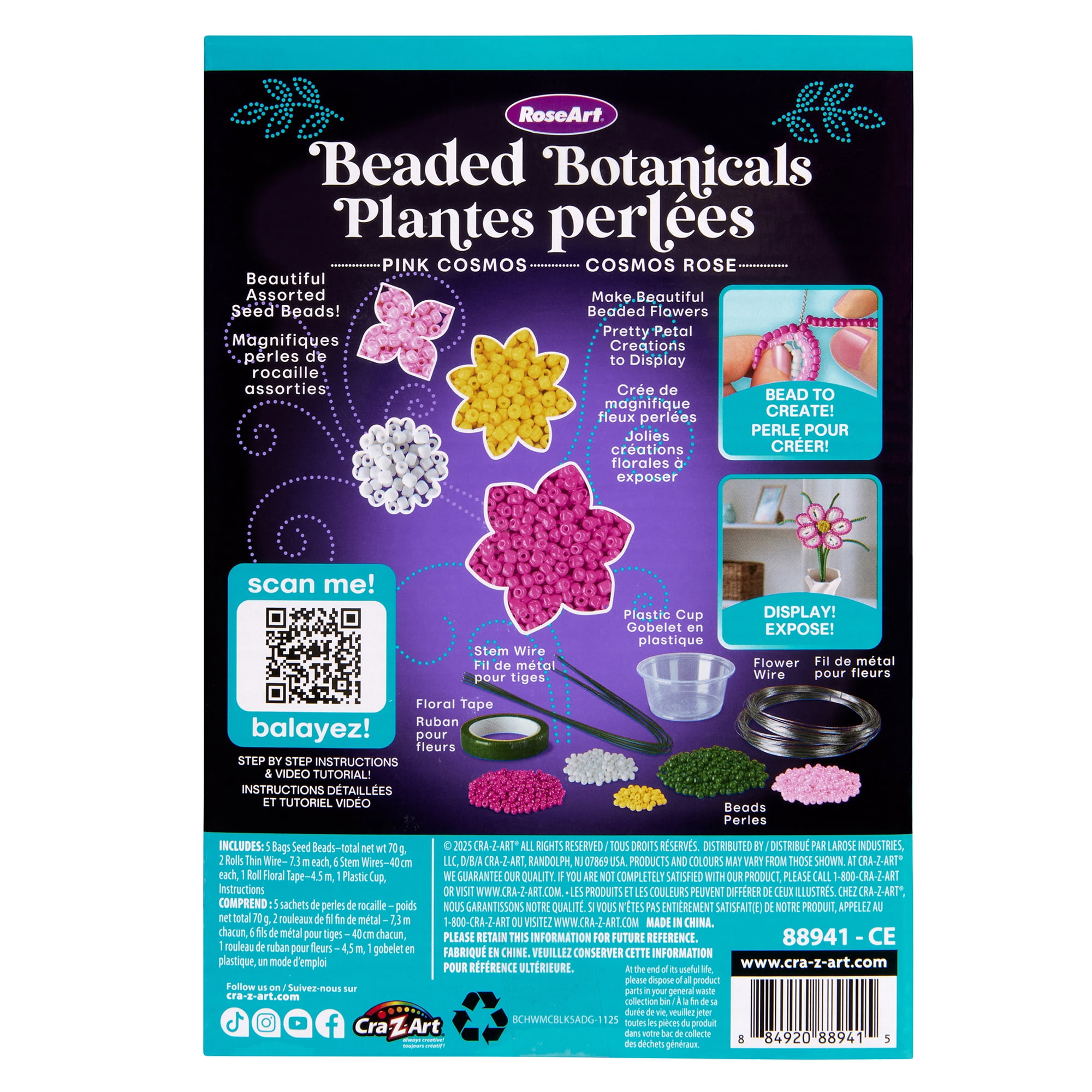 RoseArt Beaded Botanicals Pink Cosmos Flower. Great Mother's Day Gift.