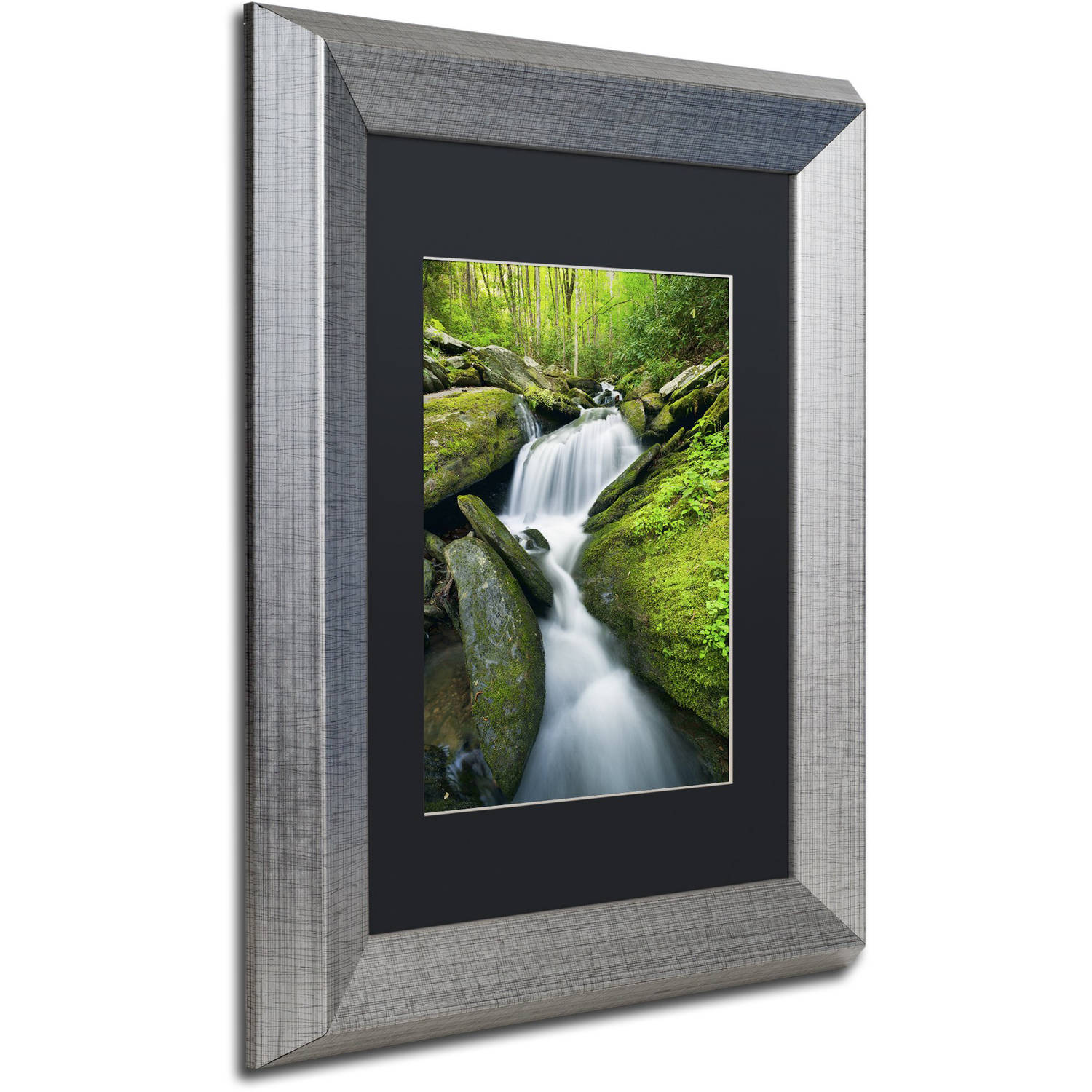 Trademark Fine Art 'Cascade Mossy Rocks' Canvas Art by Michael Blanchette Photography, Black Matte, Silver Frame