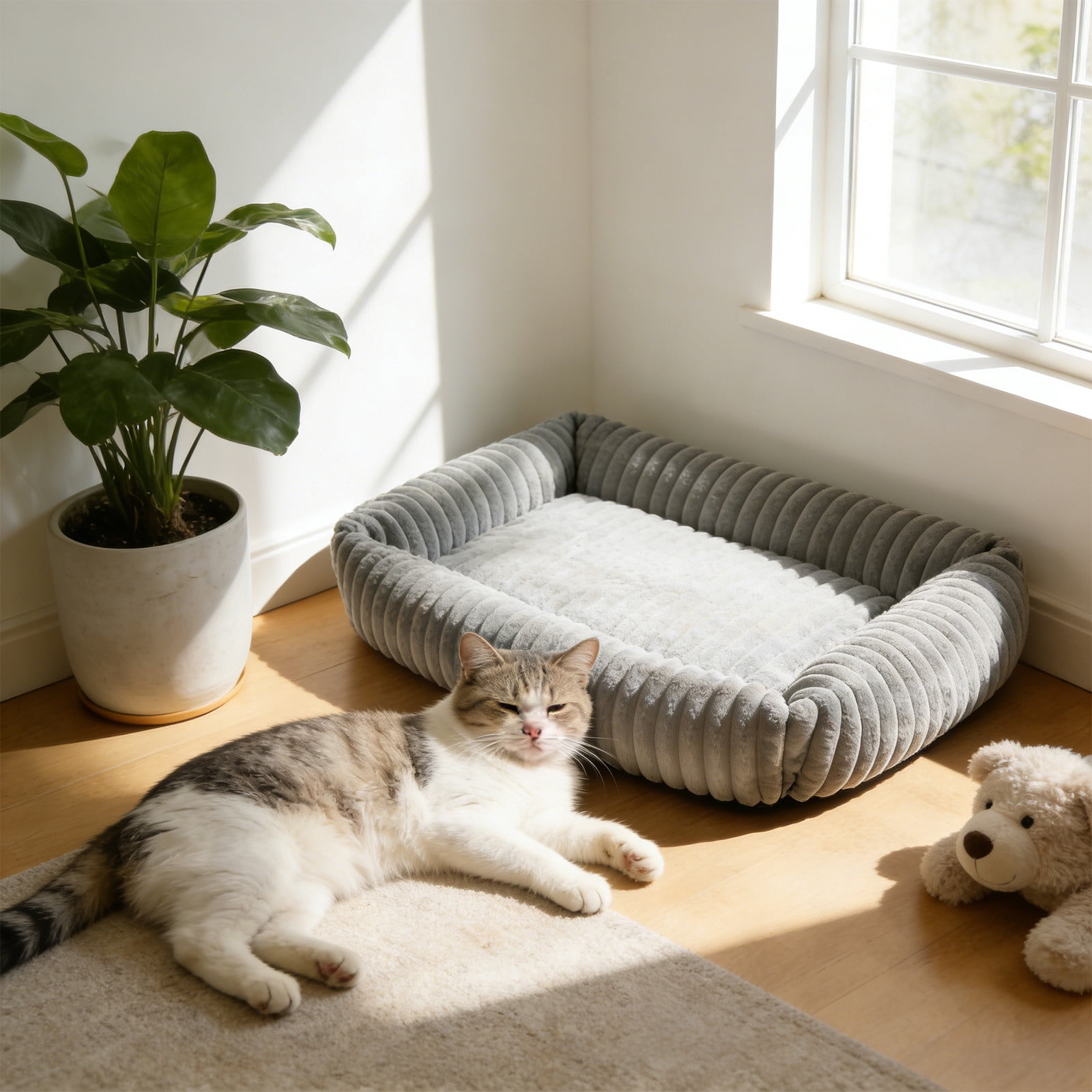 Orthopedic Dog Bed Plush Pet Sofa Bed Warm Crate Pad, Cozy Dog Cat Bed for Small Medium Large Dogs, Thick Cushion Washable Kennel Mat Non Slip Sleeping Bed Durable Comfort
