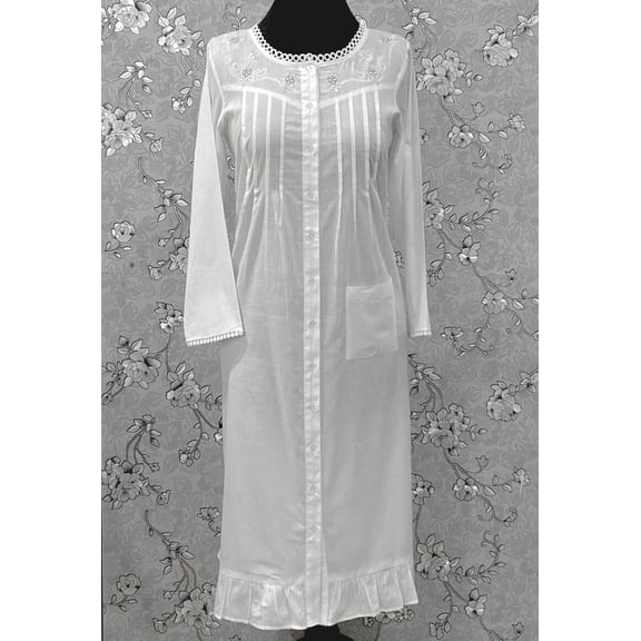 SoieRose SR-1216 Victorian Cotton Nightgown – Embroidered Front & Ruffle Hem