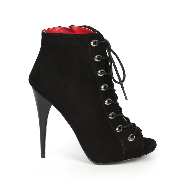 Toe Qupid Ankle Booties Qupid CH73 Women Suede Peep Toe Lace Up