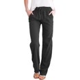 thumbnail image 3 of Pantalones de lino de algodón para mujer Pantalones casuales de cintura elástica pantalones de pierna recta 2024 con cordón sueltos y cómodos pantalones palazzo con bolsillos, 3 of 5
