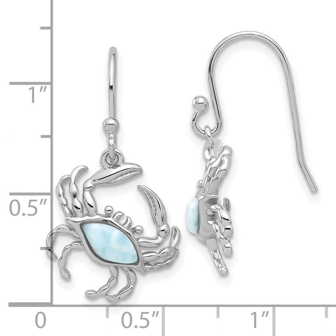 925 Sterling Silver Rhodium Plated Larimar Crab Dangle Shepherd Hook Earrings 28.7x15.5mm Wide Dangle Earring for Women