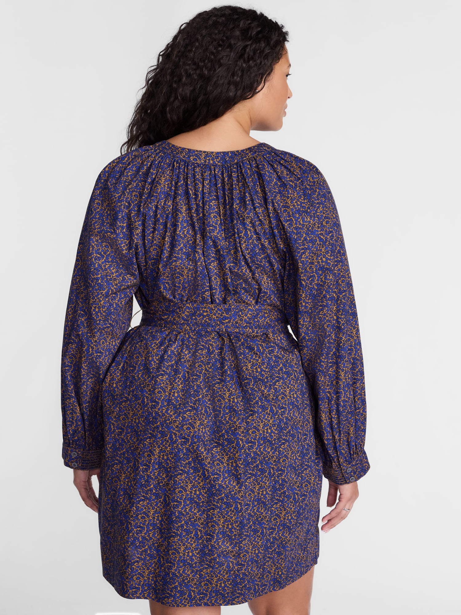 Terra & Sky Women's Plus Cotton Balloon Sleeve Tie Waist Tunic Dress, Sizes 0X-5X