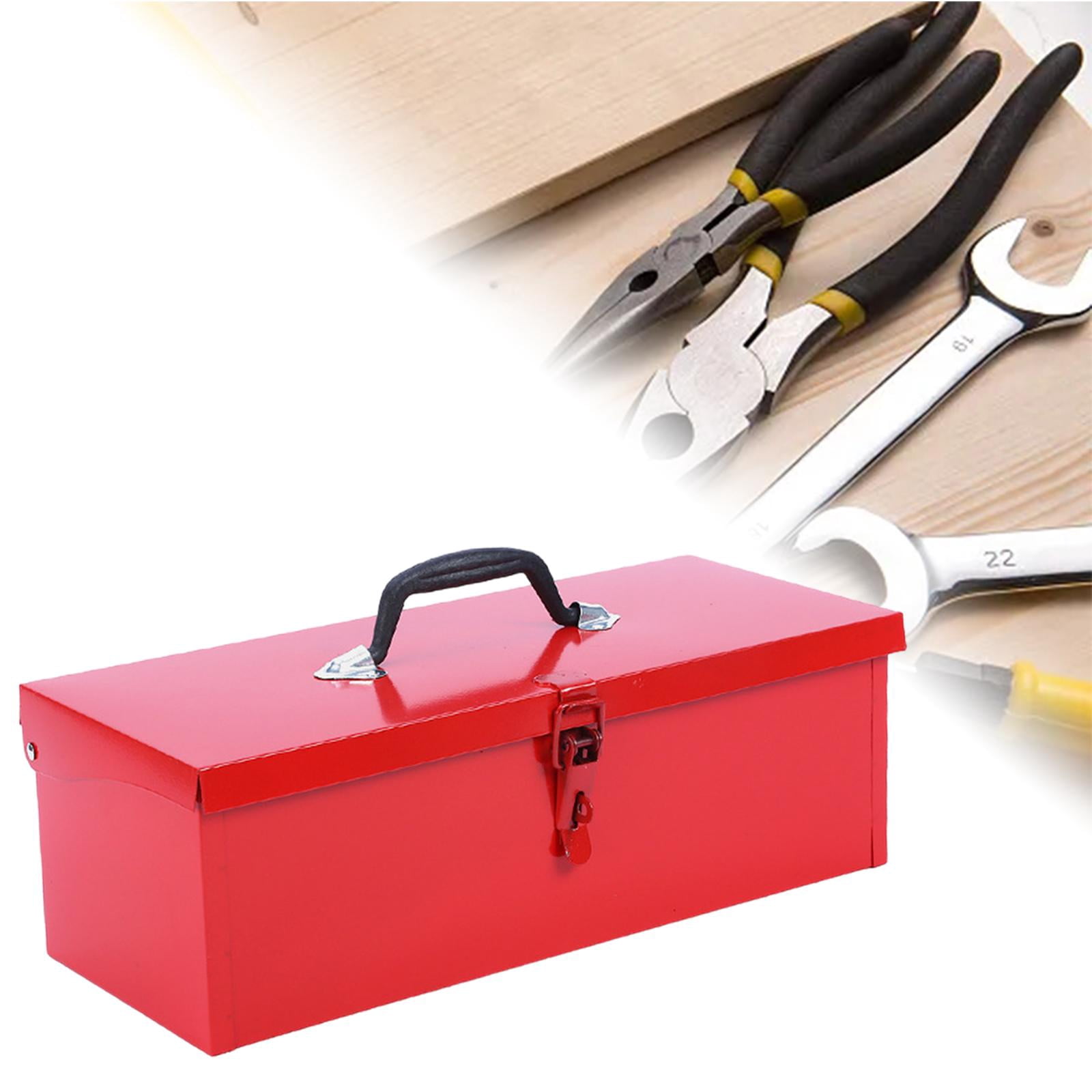 simhoa Hand Tool Case Iron Tool Box Latch Closure Ergonomic Handle Easy Access Tool Chest Multifunction Empty Tool Box for Workshops