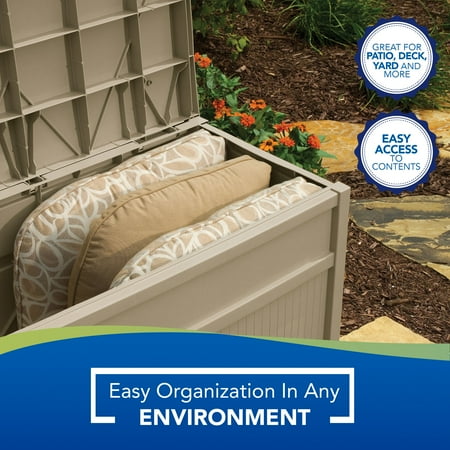 Suncast DB5000 50 Gallon Outdoor Storage Stay Dry Resin Patio Deck Box, Taupe