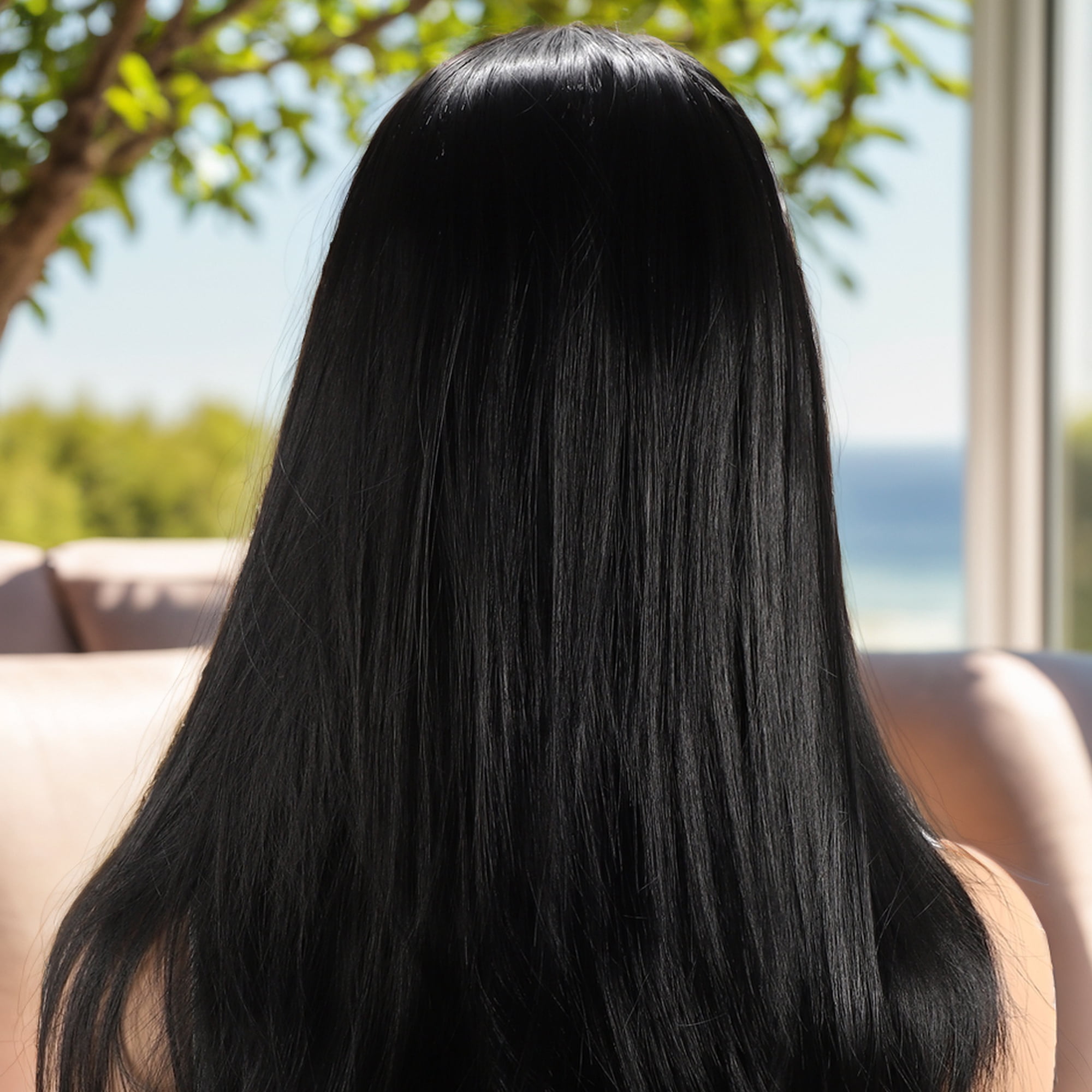 Unique Bargains 1 Pc Straight Long Hair Hair Wig High Temperature Fiber 18in Human Wig Black for Women