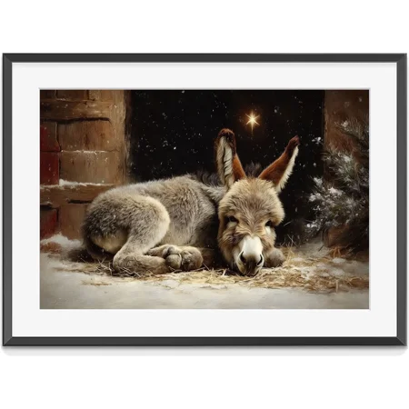 Christmas Donkey Nativity Print: Rustic Holiday Wall Art Matte Canvas Stretched Posters for Room Bedroom Living Room Bathroom Wall Decor Posters & Art Prints Gift.
