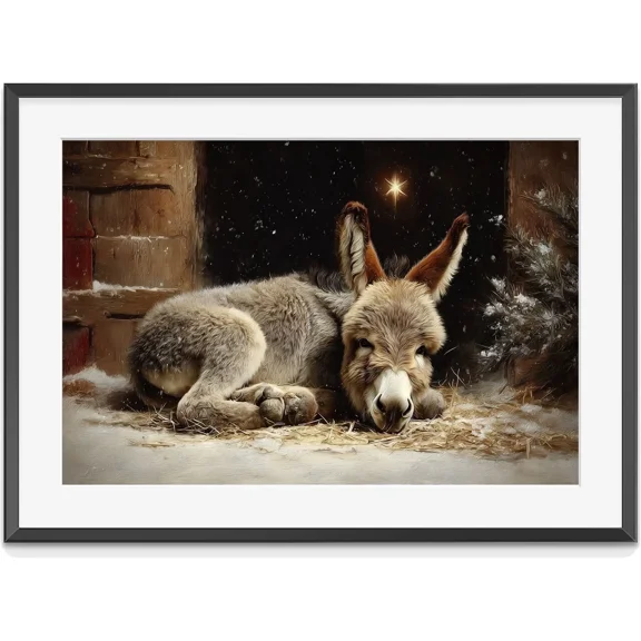 Christmas Donkey Nativity Print: Rustic Holiday Wall Art, Matte Canvas Stretched, Posters for Room Bedroom Living Room Bathroom Wall Decor, Posters & Art Prints, Gift.