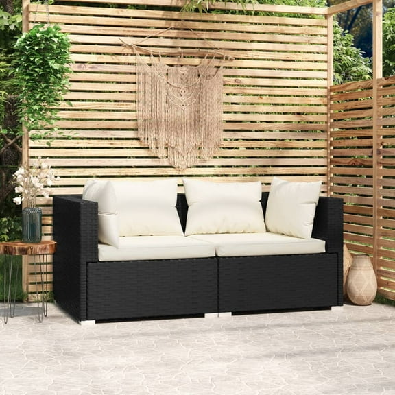 vidaXL Patio Loveseat with Cushions Black Poly Rattan