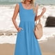 thumbnail image 5 of Vestido sin mangas de verano para mujer: vestido largo informal con cuello cuadrado, plisado y bolsillos, elástico y transpirable, adecuado para ocasiones informales, playa, fiestas y más., 5 of 8
