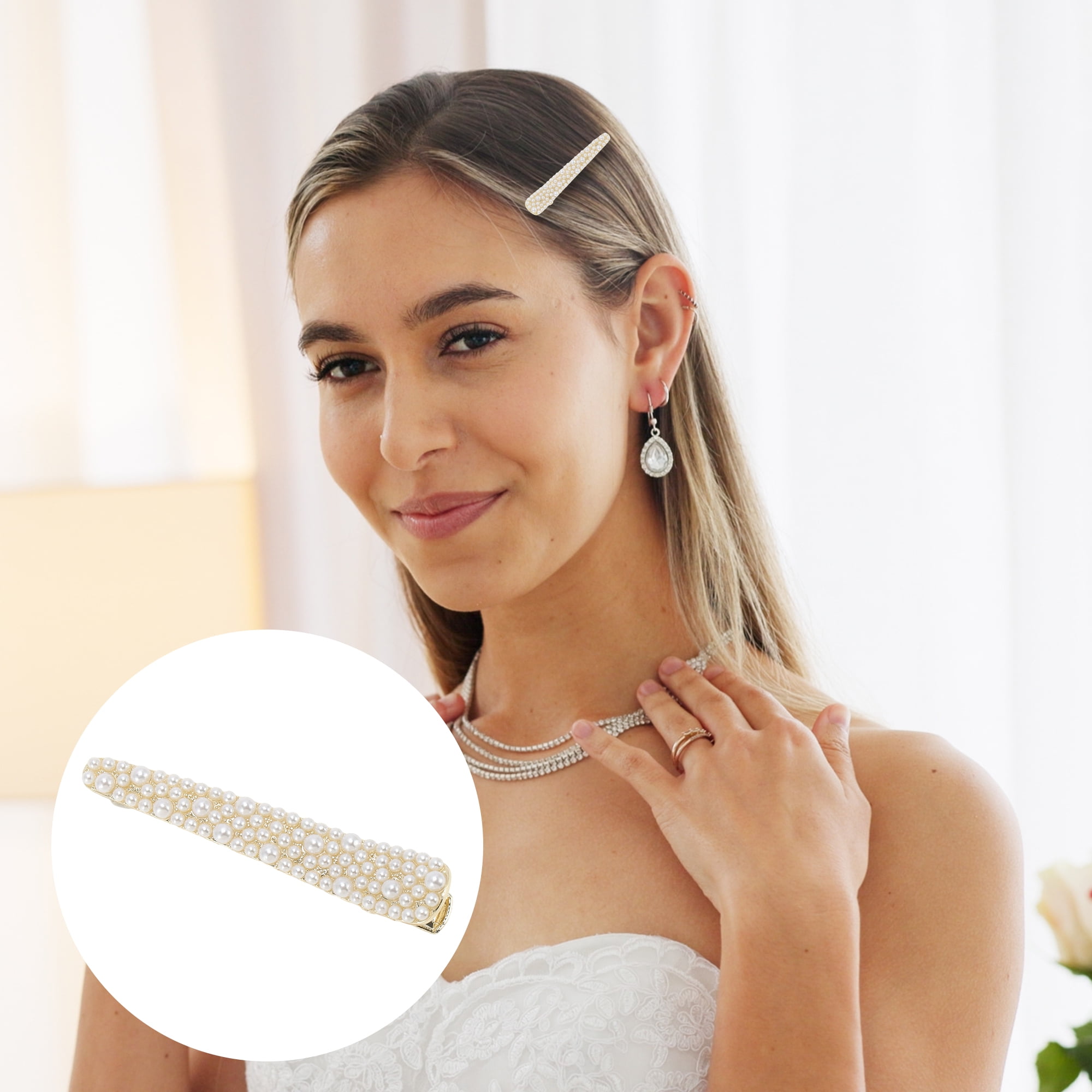 Unique Bargains Elegant Faux Pearls Hair Clip in Beige Color for Women - 1 Piece